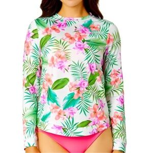 Hurley White Floral Tropical Long Sleeve Swim Coverup
